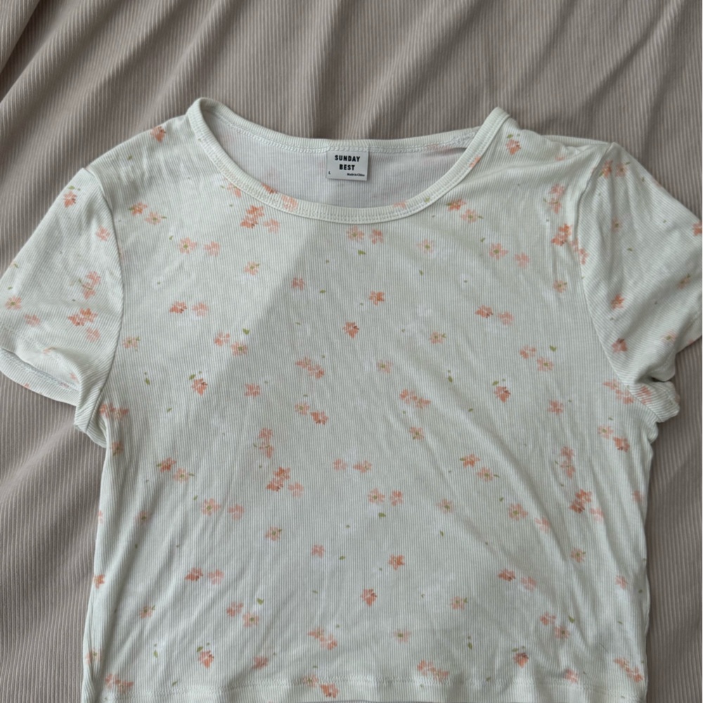 Sunday Best Cream and Pink Short Sleeve Tee